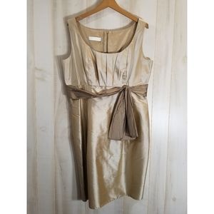 Siri 100% Silk Champagne Brown Bow Dress 14 Formal